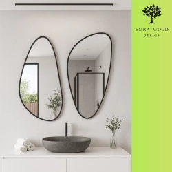 Lustra RIVER FLOW – zestaw 2 nieregularnych luster łazienkowych w czarnej ramie, nowoczesny design do łazienki lub przedpokoju